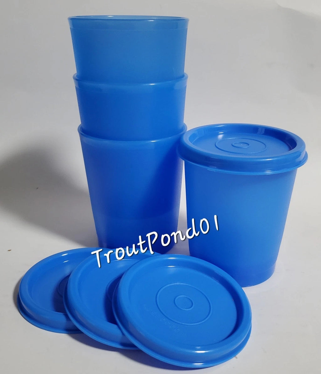Tupperware Tumblers Small 6 oz Cups Vtg Style Textured Weighted Bottom Lids Blue | eBay