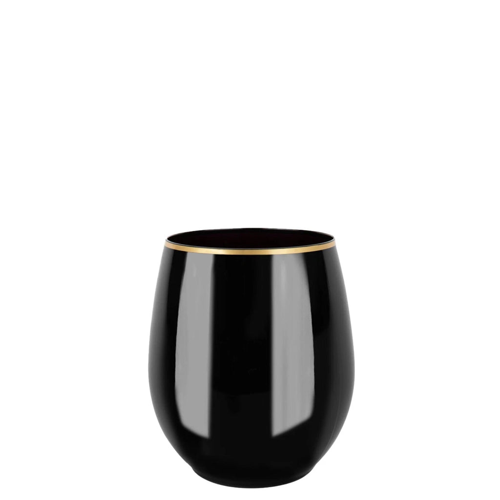 [12pcs] 12oz Fancy Plastic Black Wine Goblets Stemless Unbreakable with Gold Rim | eBay