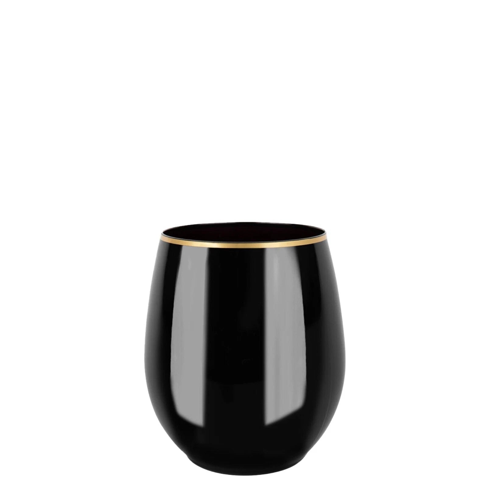 [12pcs] 12oz Fancy Plastic Black Wine Goblets Stemless Unbreakable with Gold Rim | eBay