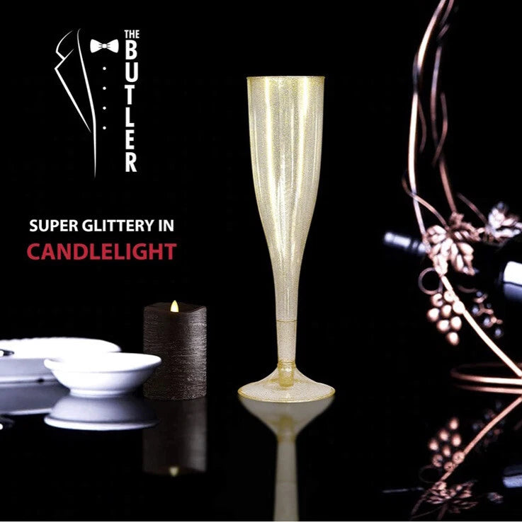 Set Of 50 Disposable Gold Glitter Champagne Flutes, 5oz (130ml) SEALED! FAST! | eBay