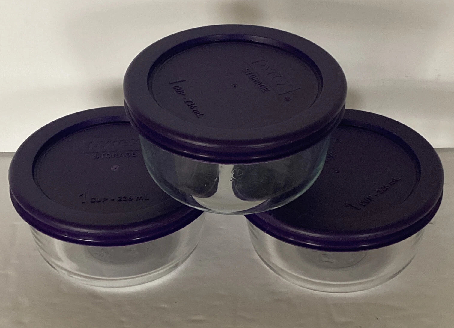 Pyrex Storage Bowls Glass with Purple Lids 3.75 Inch x 2 Inch Set of 3 Stackable | eBay
