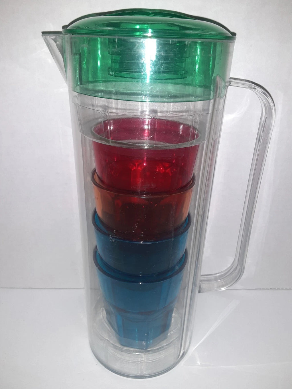 True Living 2 Qt Pitcher W/Lid & 4-8oz Cups Multi Colored Plastic Set NEW | eBay