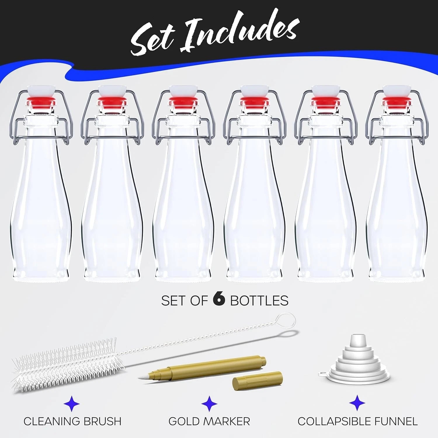 All-in-One 6 Pack Clear Glass Bottles with Airtight Lids & Personalization Kit | eBay