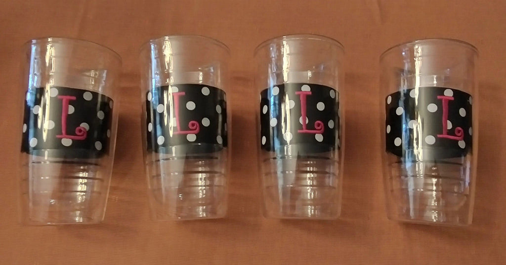 4 DOUBLE WALL INSULATED 6" BLACK GROSGRAIN RIBBON MONOGRAMMED "L" TUMBLERS EUC | eBay