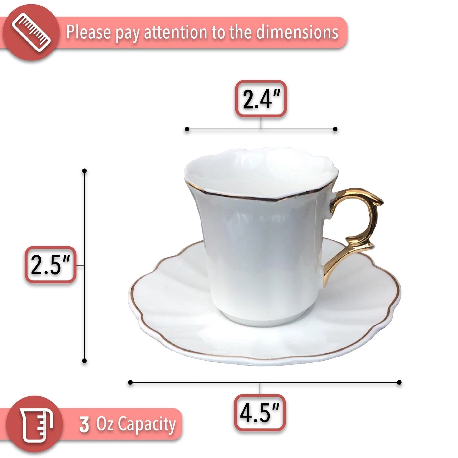 White Espresso Cups with Saucers, Set of 6 (3 oz), Porcelain Turkish Coffee C... | eBay