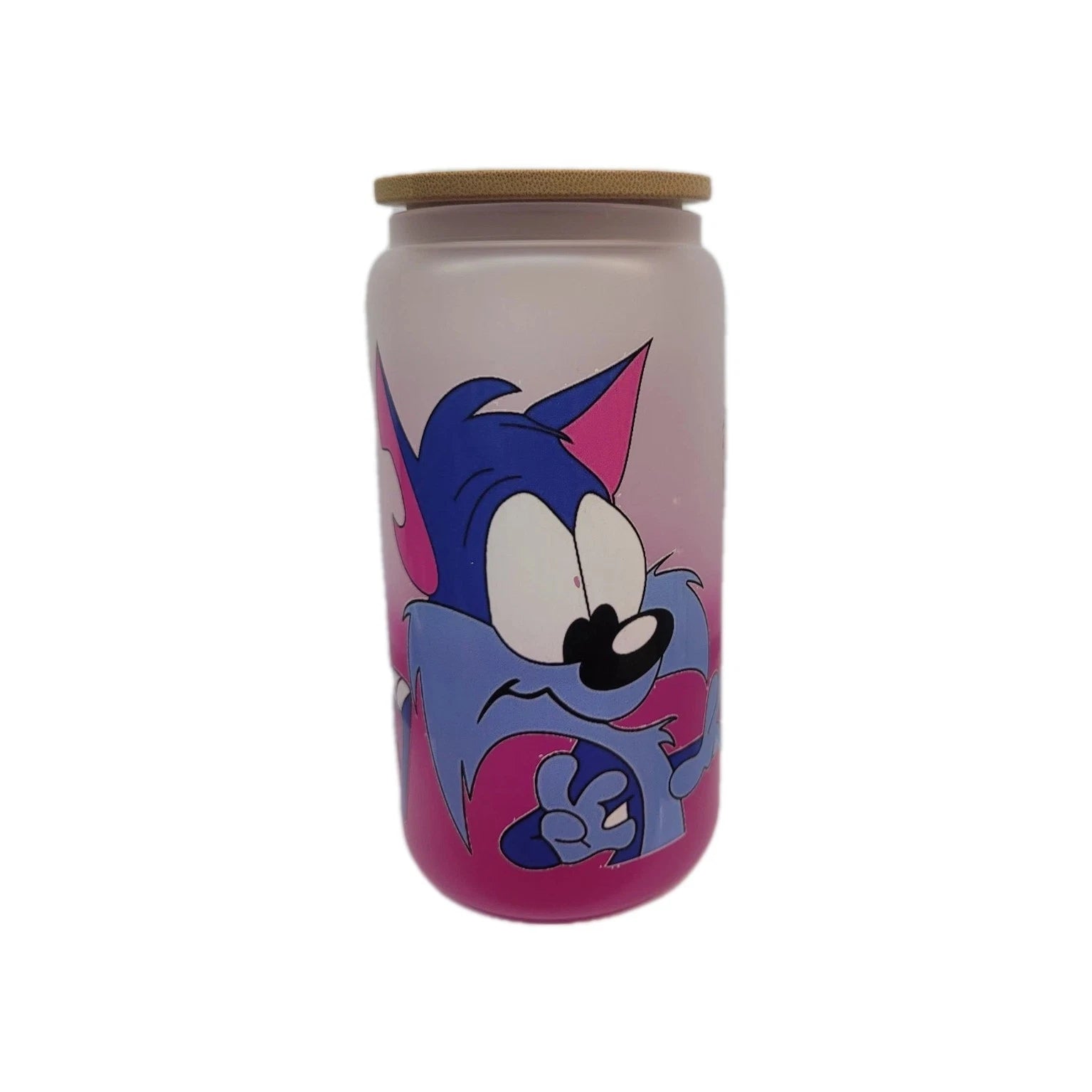 Tiny Toons changing color Glass cup,Bamboo Lid Pink w/C water 16oz.plastic straw | eBay