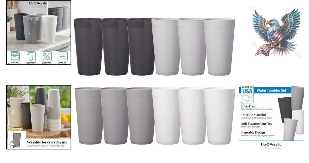 Shatterproof and Dishwasher Safe 20oz Tumblers - Set of 12 Grey Stone Cups | eBay