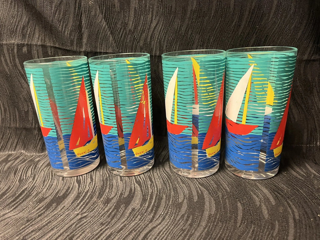Vtg Set of ( 4 ) 16oz Gucki Stotter Acrylic Tumbler Glasses Sailboats 80s Ocean | eBay