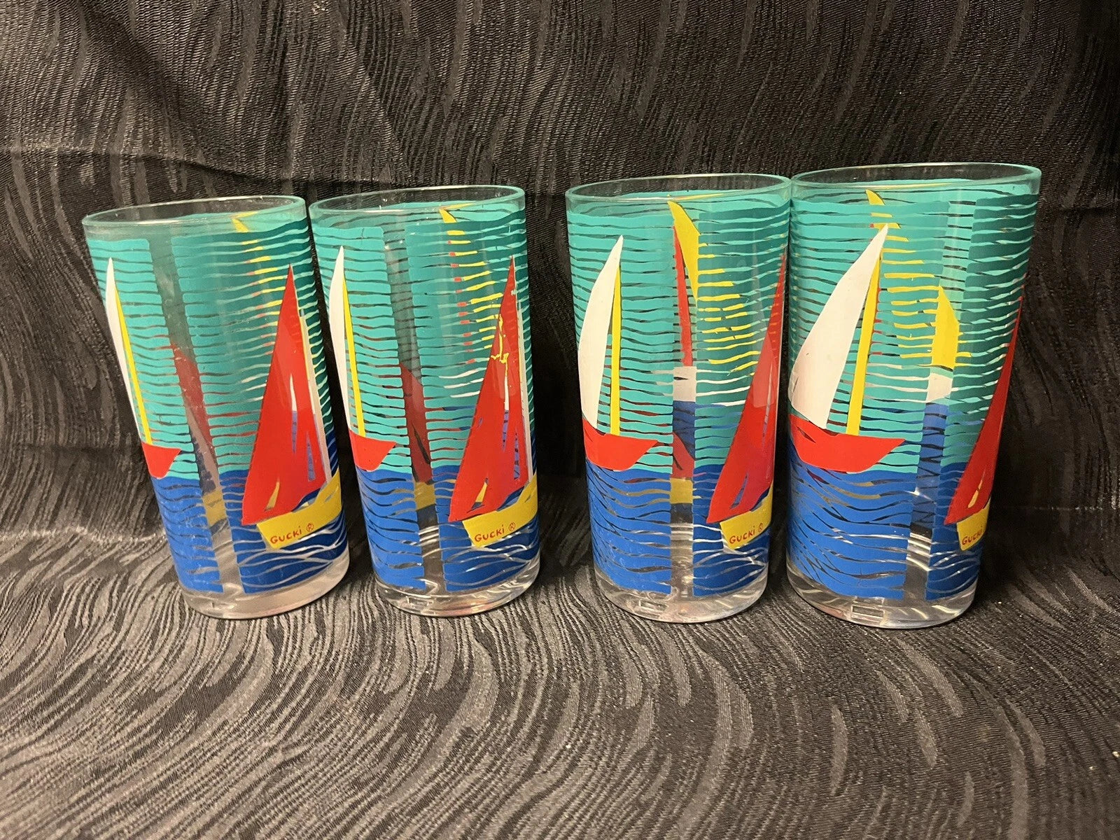 Vtg Set of ( 4 ) 16oz Gucki Stotter Acrylic Tumbler Glasses Sailboats 80s Ocean | eBay
