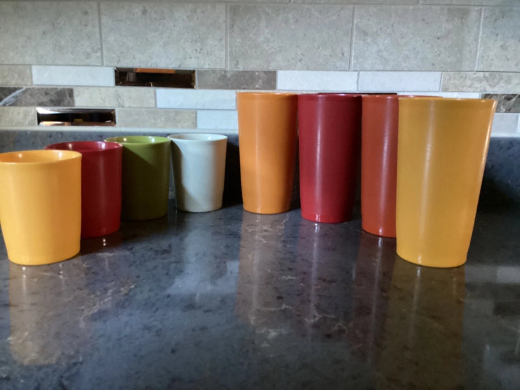 Set of 4 Each Tupperware 12 oz Tumblers #873, 6 oz #1251 Juice Harvest Stackable | eBay