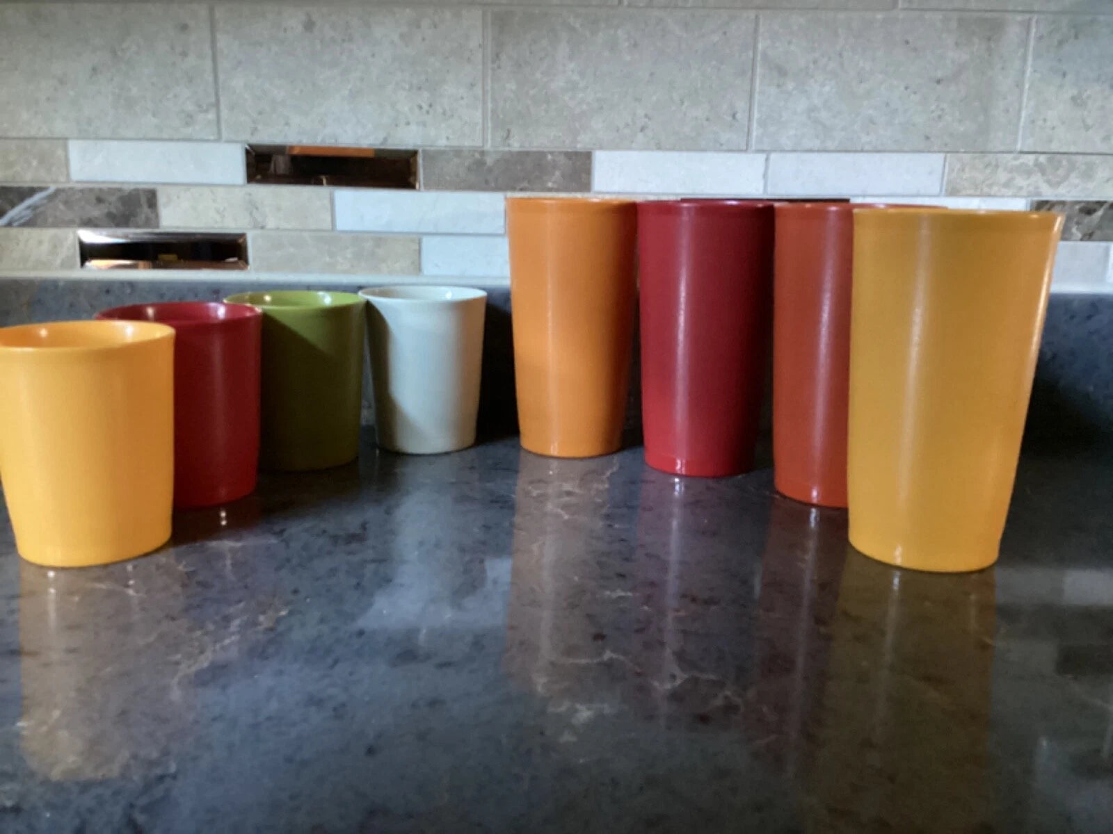 Set of 4 Each Tupperware 12 oz Tumblers #873, 6 oz #1251 Juice Harvest Stackable | eBay