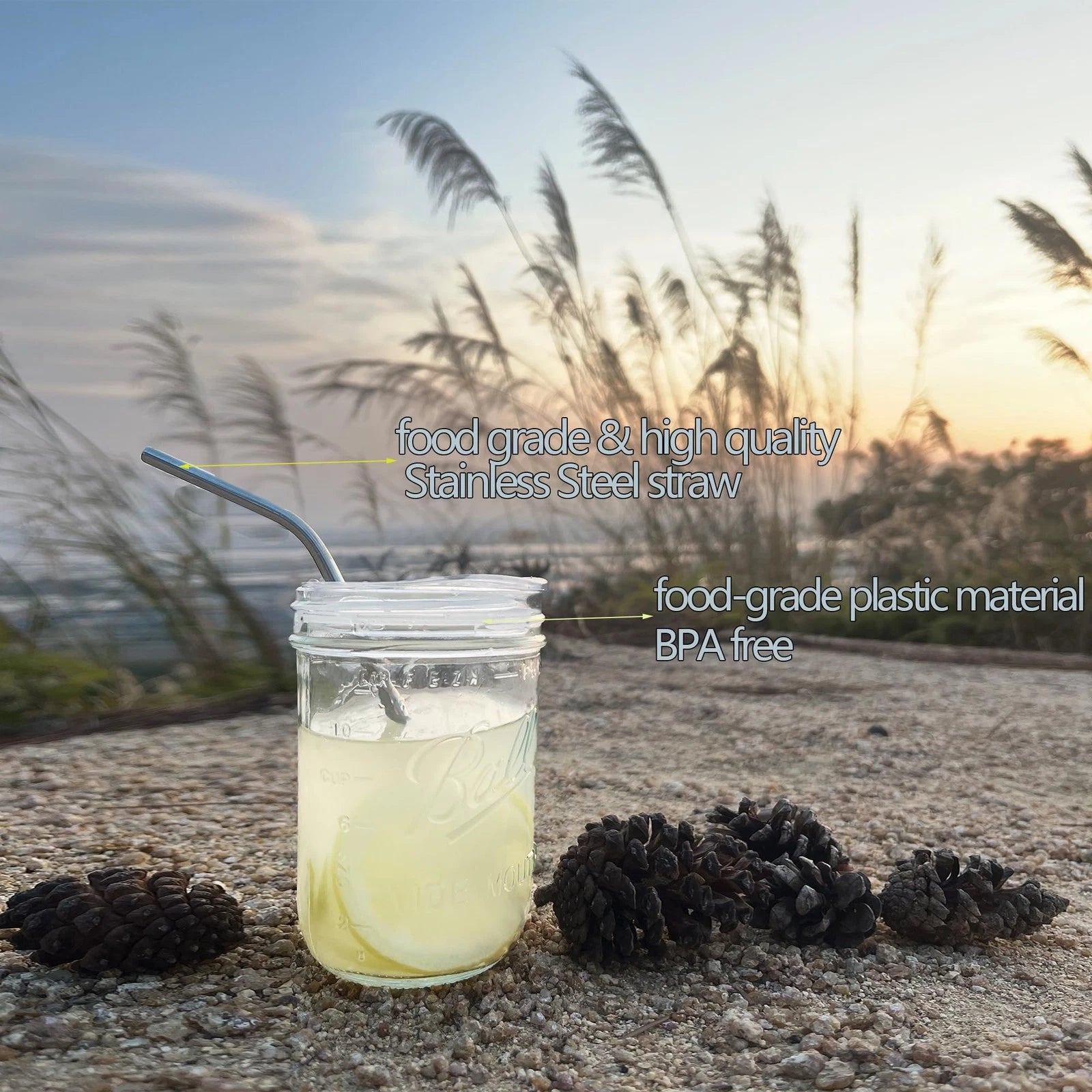 6 Pack 3-inch Wide Mouth Mason Jar Lids with Stainless Steel Straw, Compatibl... | eBay