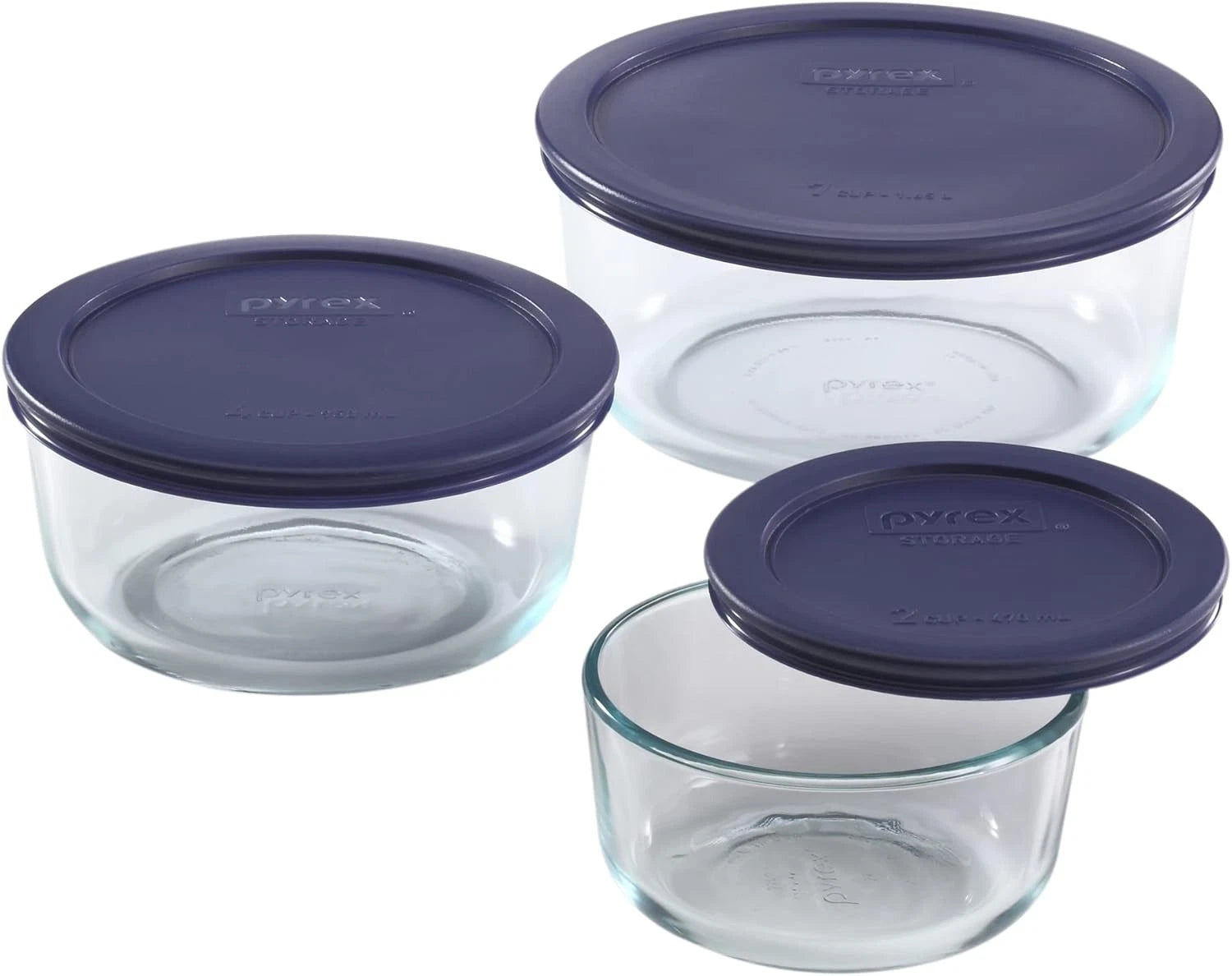 Pyrex Simply Store 3-Pack (2, 4 & 7 Cup) Large Round Glass Food Storage Blue | eBay