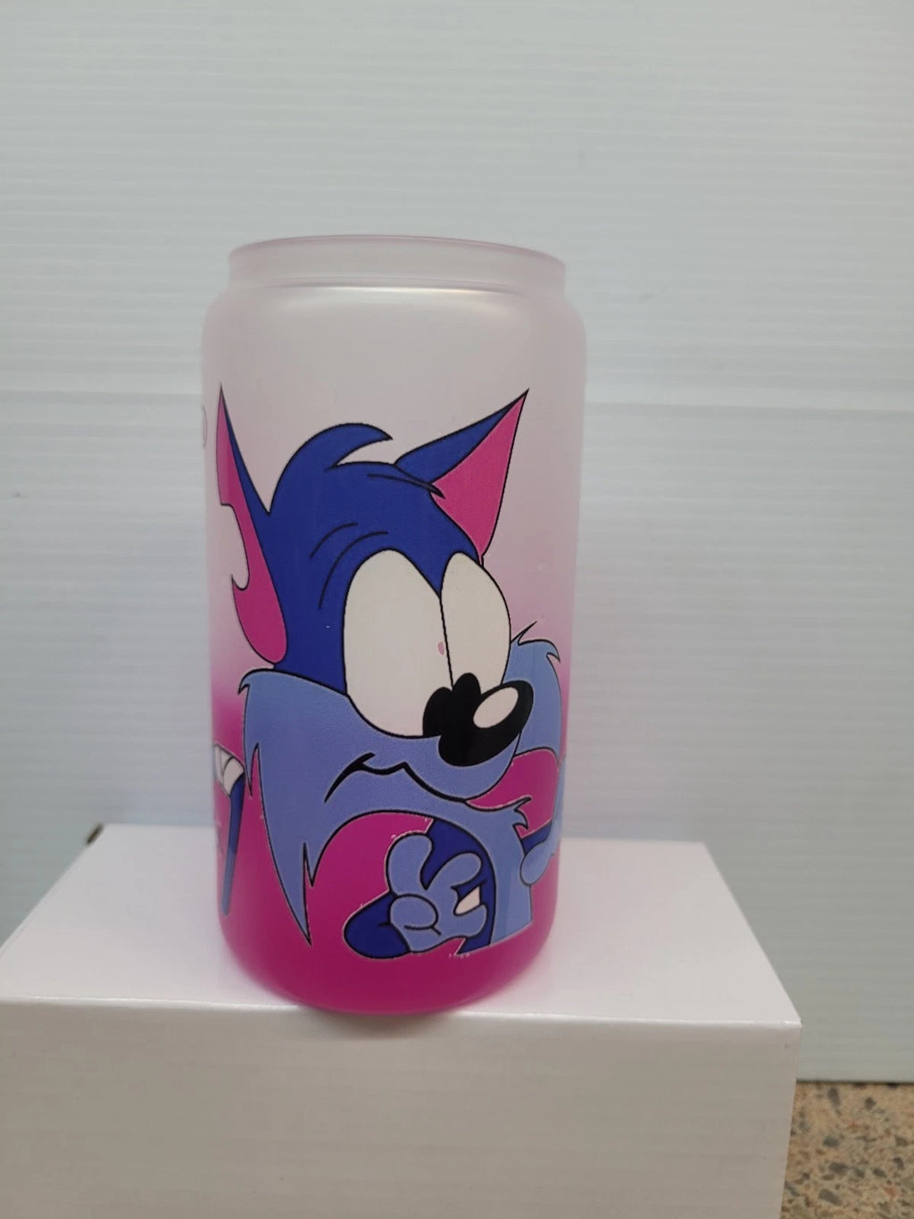 Tiny Toons changing color Glass cup,Bamboo Lid Pink w/C water 16oz.plastic straw | eBay