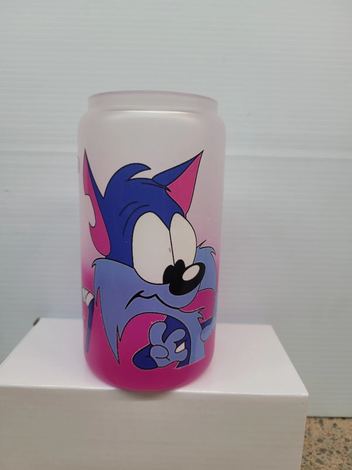 Tiny Toons changing color Glass cup,Bamboo Lid Pink w/C water 16oz.plastic straw | eBay