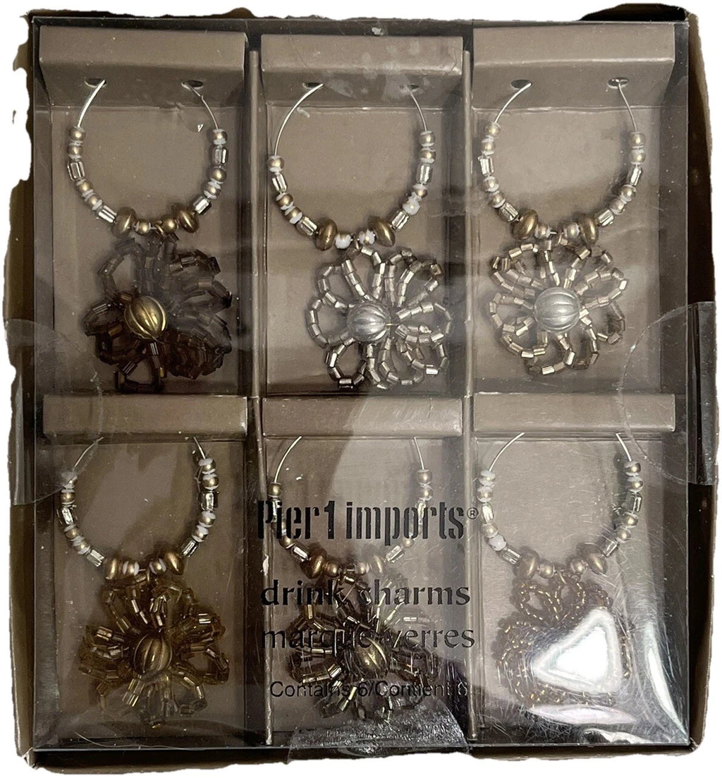 6 Boho Wine Glass Charms Pier 1 Beaded Flowers New in Pkg Set of 6 Bohemian Hip | eBay