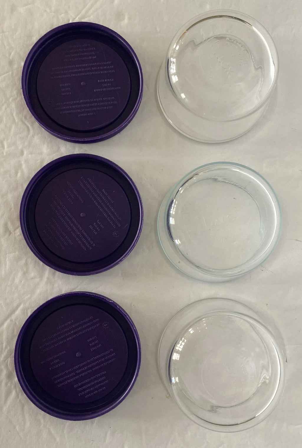 Pyrex Storage Bowls Glass with Purple Lids 3.75 Inch x 2 Inch Set of 3 Stackable | eBay
