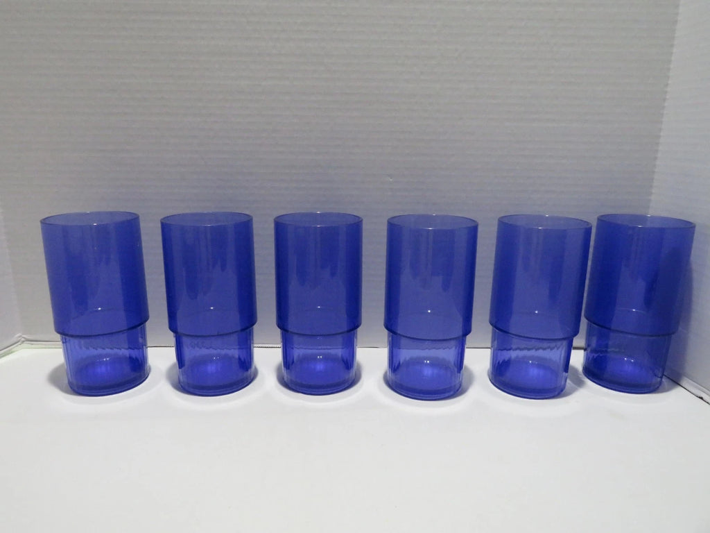 VTG TUPPERWARE 13 OZ TRENDY BLUE PLASTIC TUMBLERS SET OF 6 STACKING | eBay
