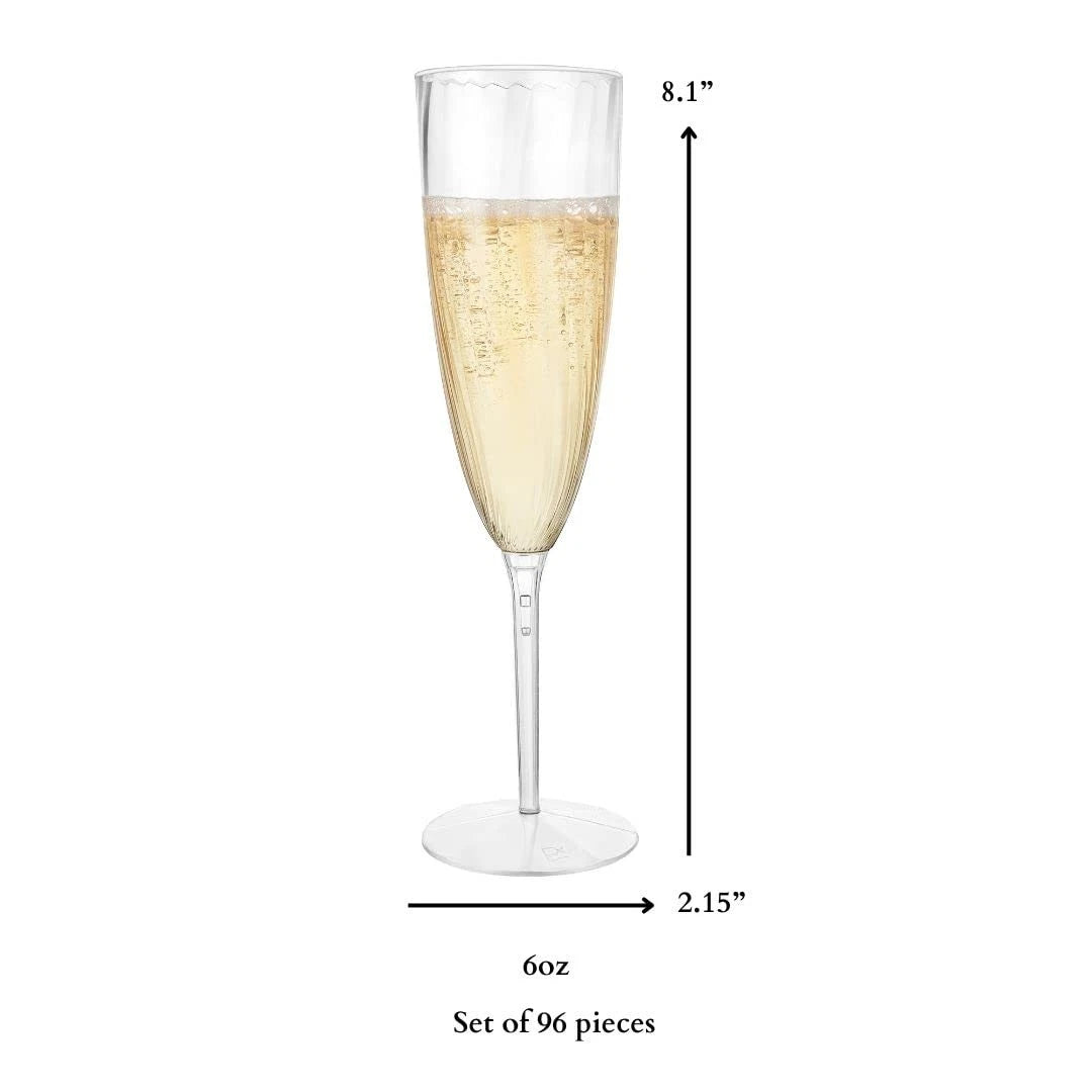 96 Count Premium 6 oz. Clear Plastic Champagne Flutes | Elegant Disposable | eBay