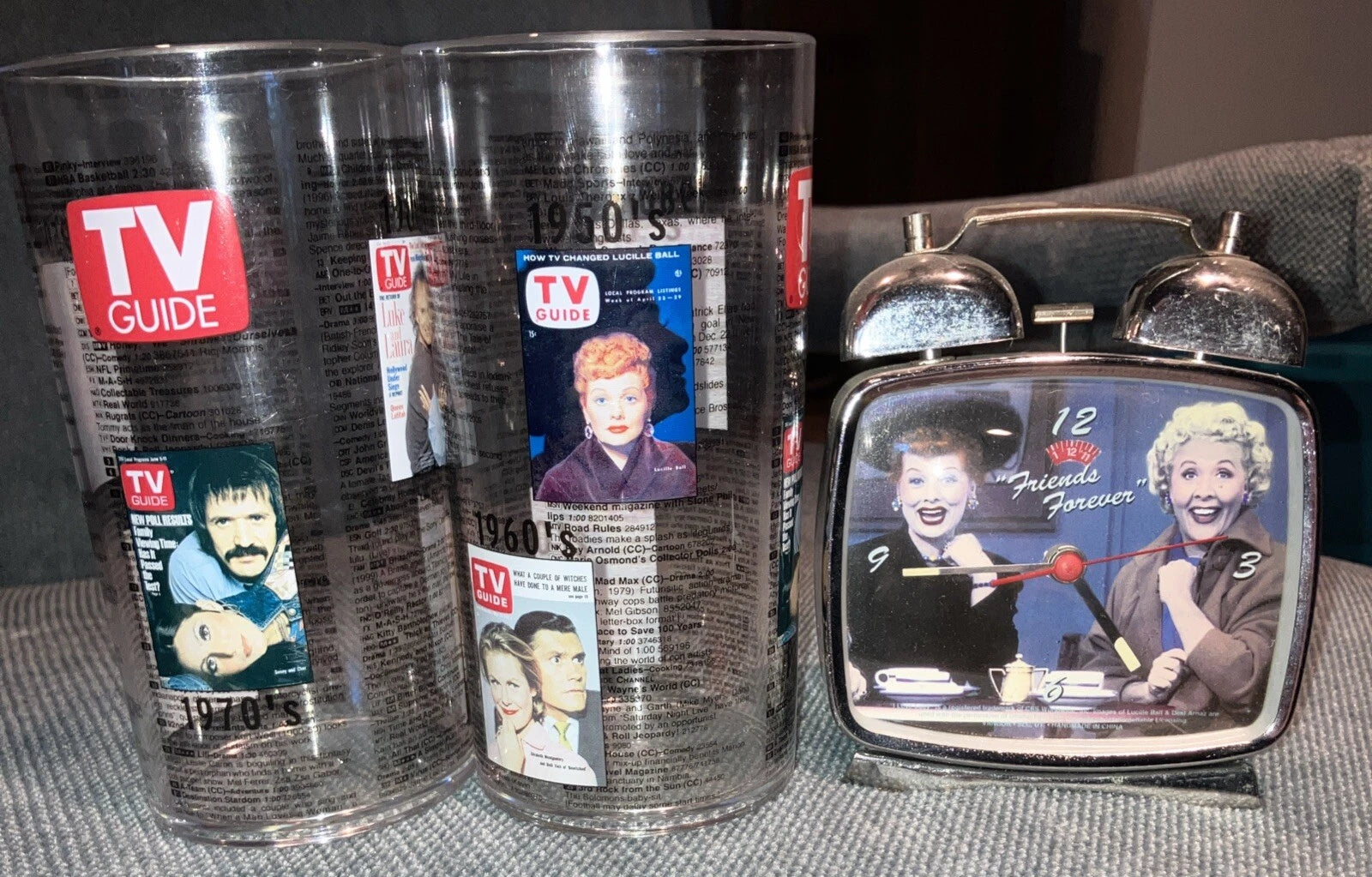 Two T V GUIDE PLASTIC DRINKING GLASSES FEAT. I LOVE LUCY TV GUIDE COVER + Clock | eBay