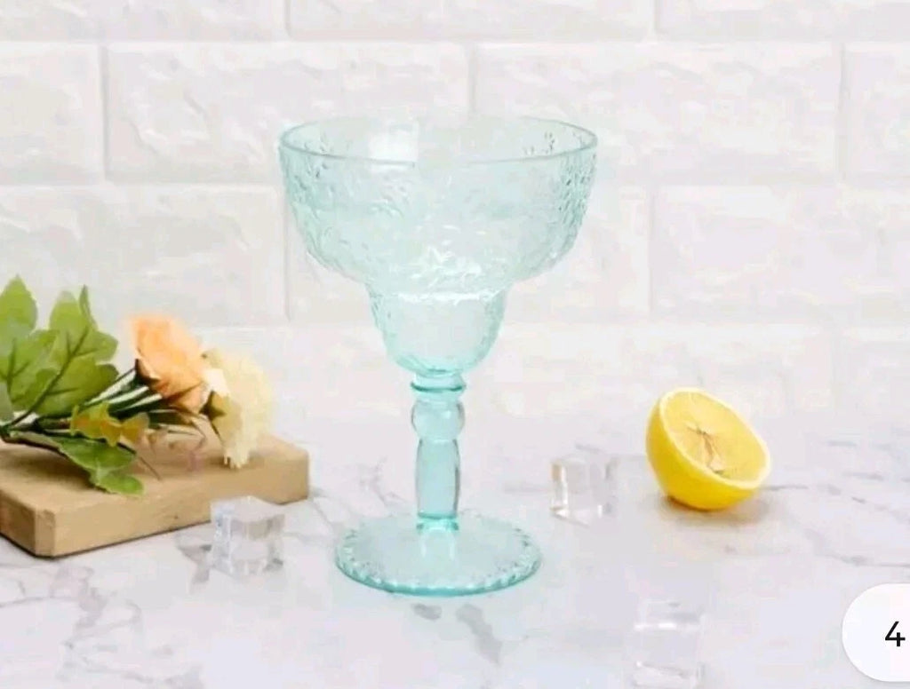 Set Of 4 Pioneer Woman Margarita Cocktail Glass Ditsy 14oz Teal Embossed Tritan | eBay