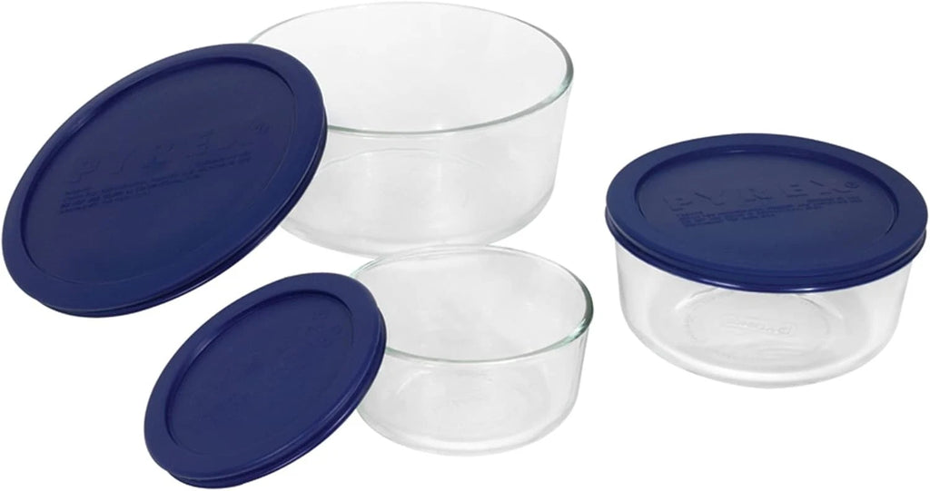 Pyrex Simply Store 3-Pack (2, 4 & 7 Cup) Large Round Glass Food Storage Blue | eBay