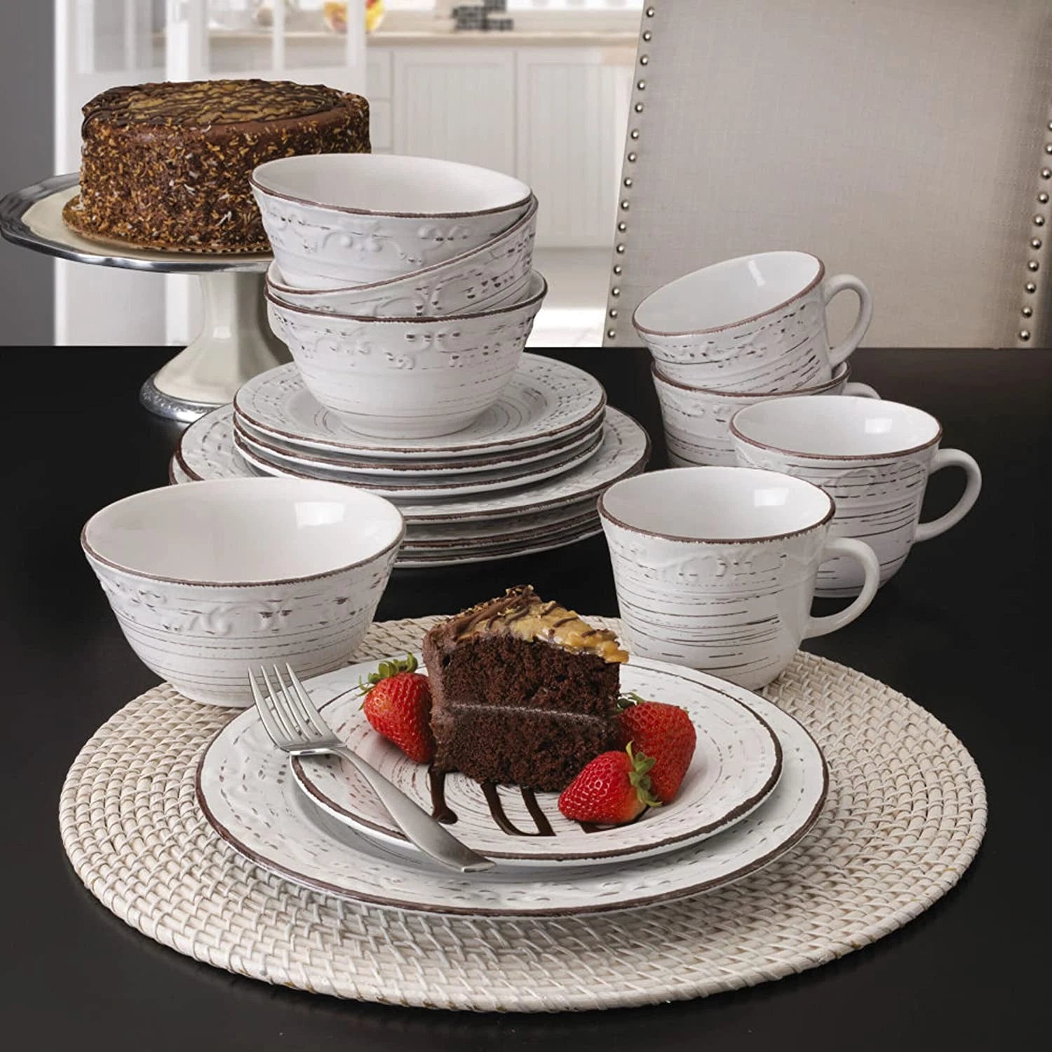 Trellis White 16-Piece Dinnerware Set, Service for 4, Distressed White | eBay