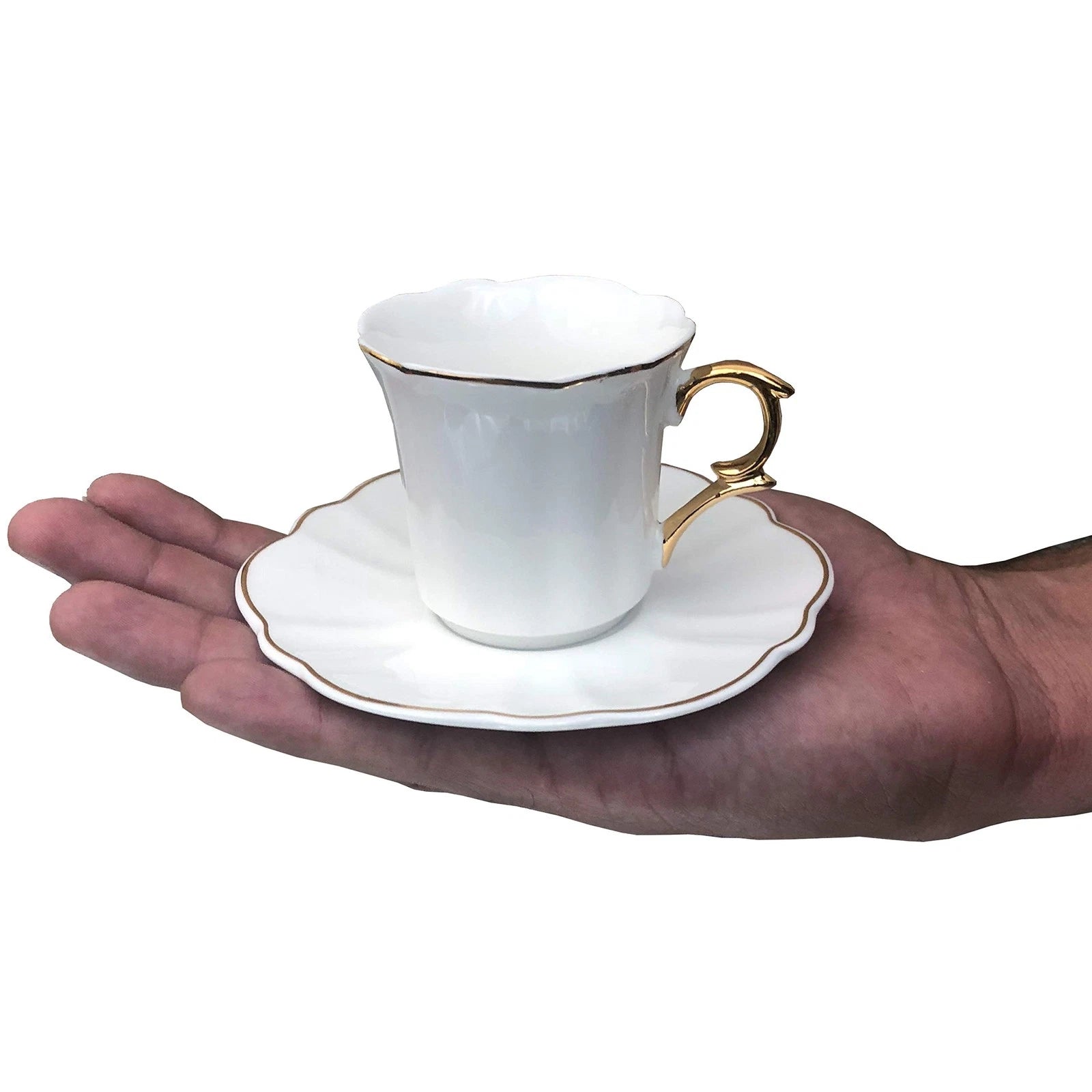 White Espresso Cups with Saucers, Set of 6 (3 oz), Porcelain Turkish Coffee C... | eBay
