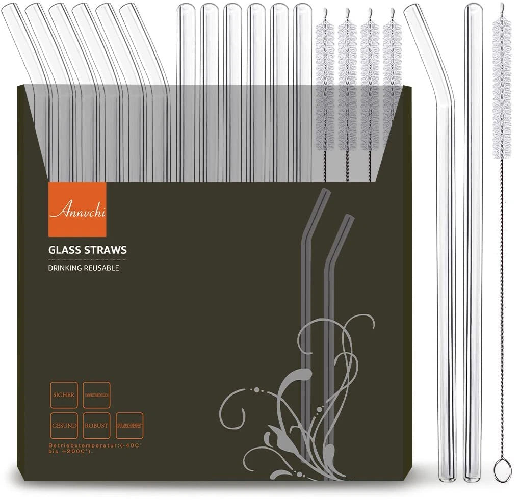 16 Pack Reusable Glass Strawsset Of 6 Straight And 6 Bent With 4 Cleaning Brush | eBay