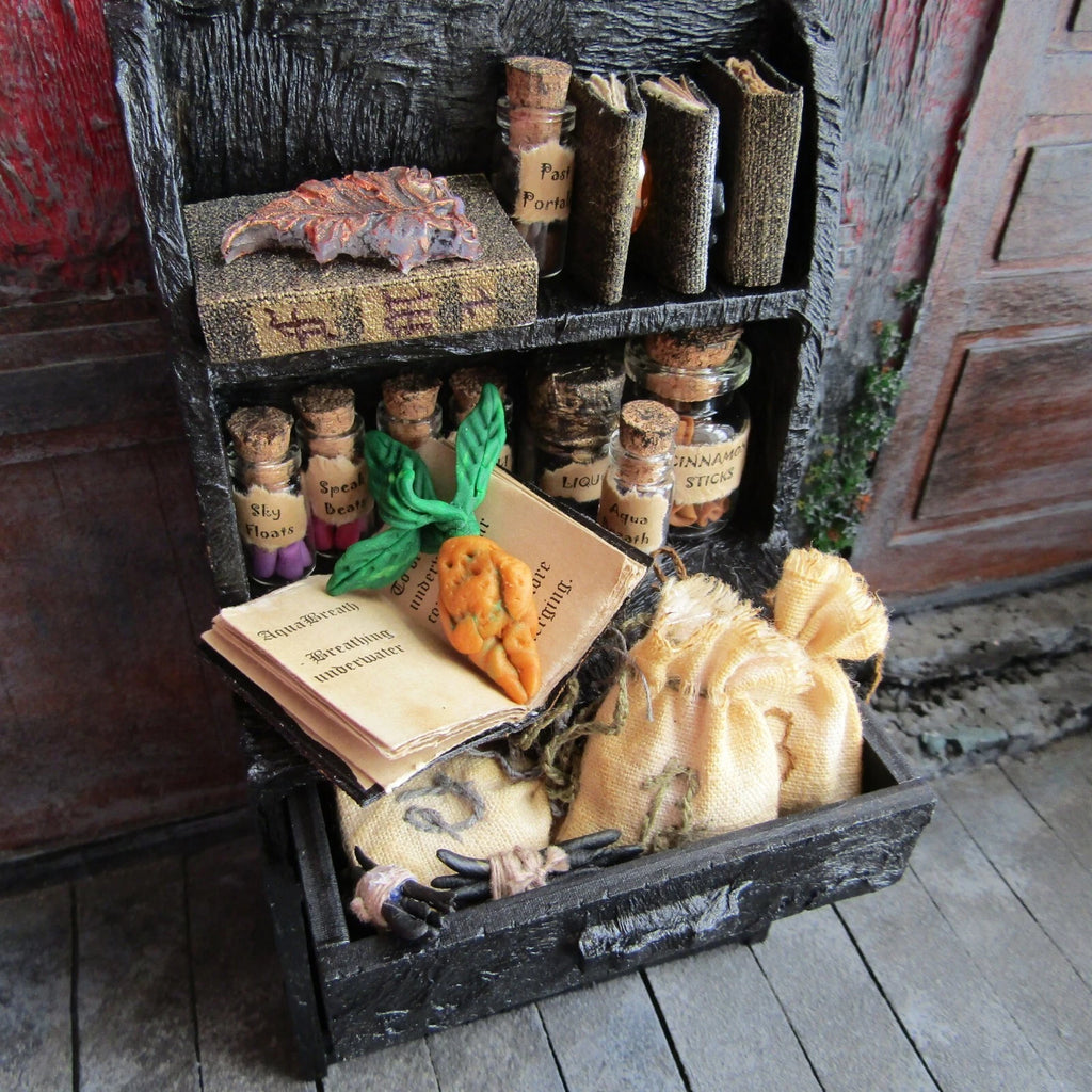 Witch dollhouse miniatures Miniature book Fairy potion jars Halloween decoration | eBay