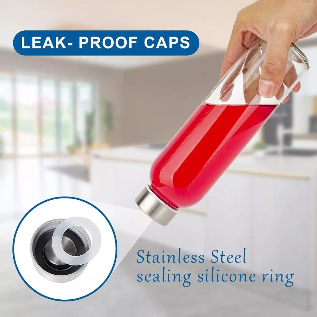 Set of 6 Clear Glass Bottles - 18oz Reusable, Leak-Proof, BPA-Free with Lids | eBay