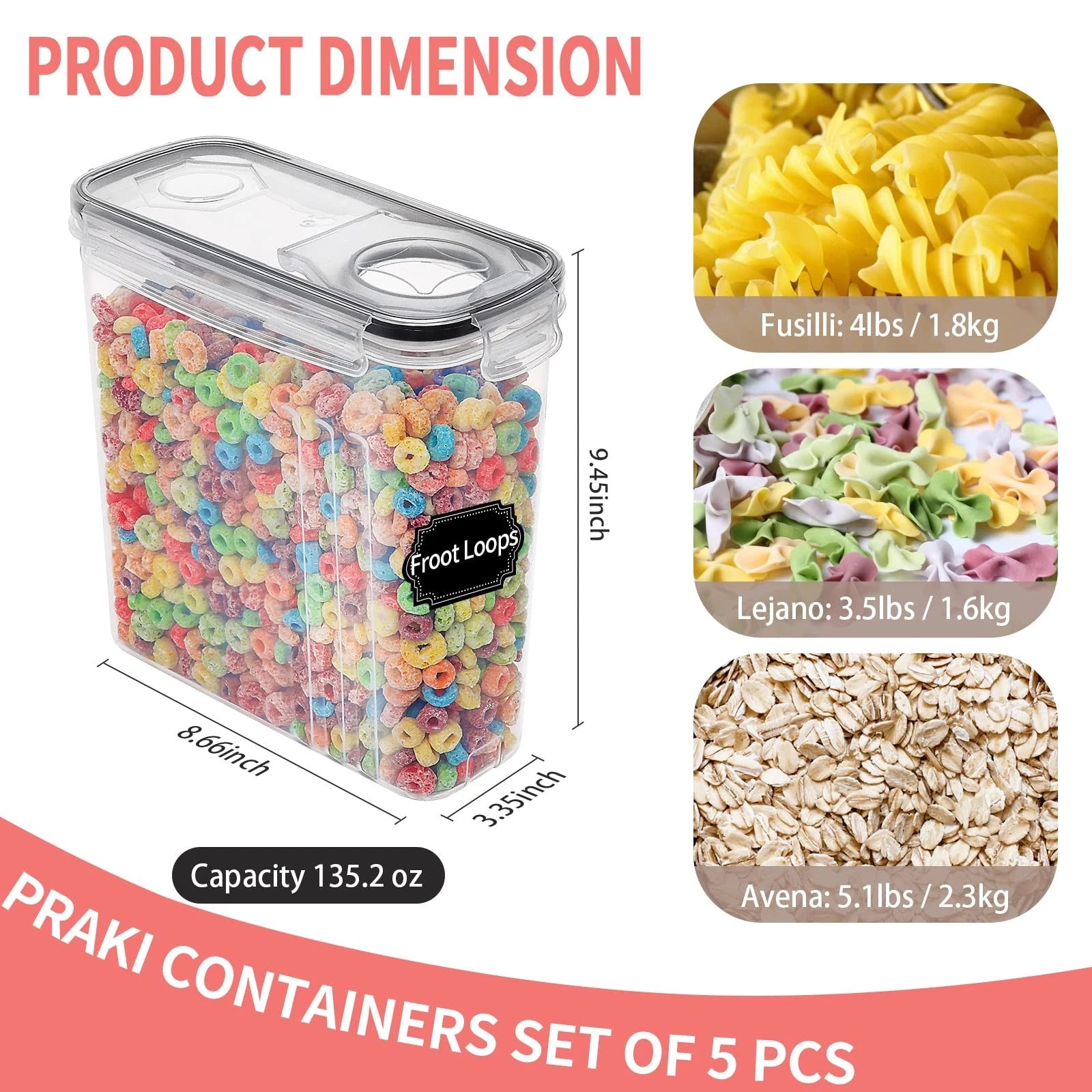 Large Dry Food Storage Containers With Lids 6pcs Airtight Cereal Containers Stor | eBay
