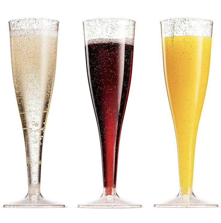 Set Of 50 Disposable Gold Glitter Champagne Flutes, 5oz (130ml) SEALED! FAST! | eBay