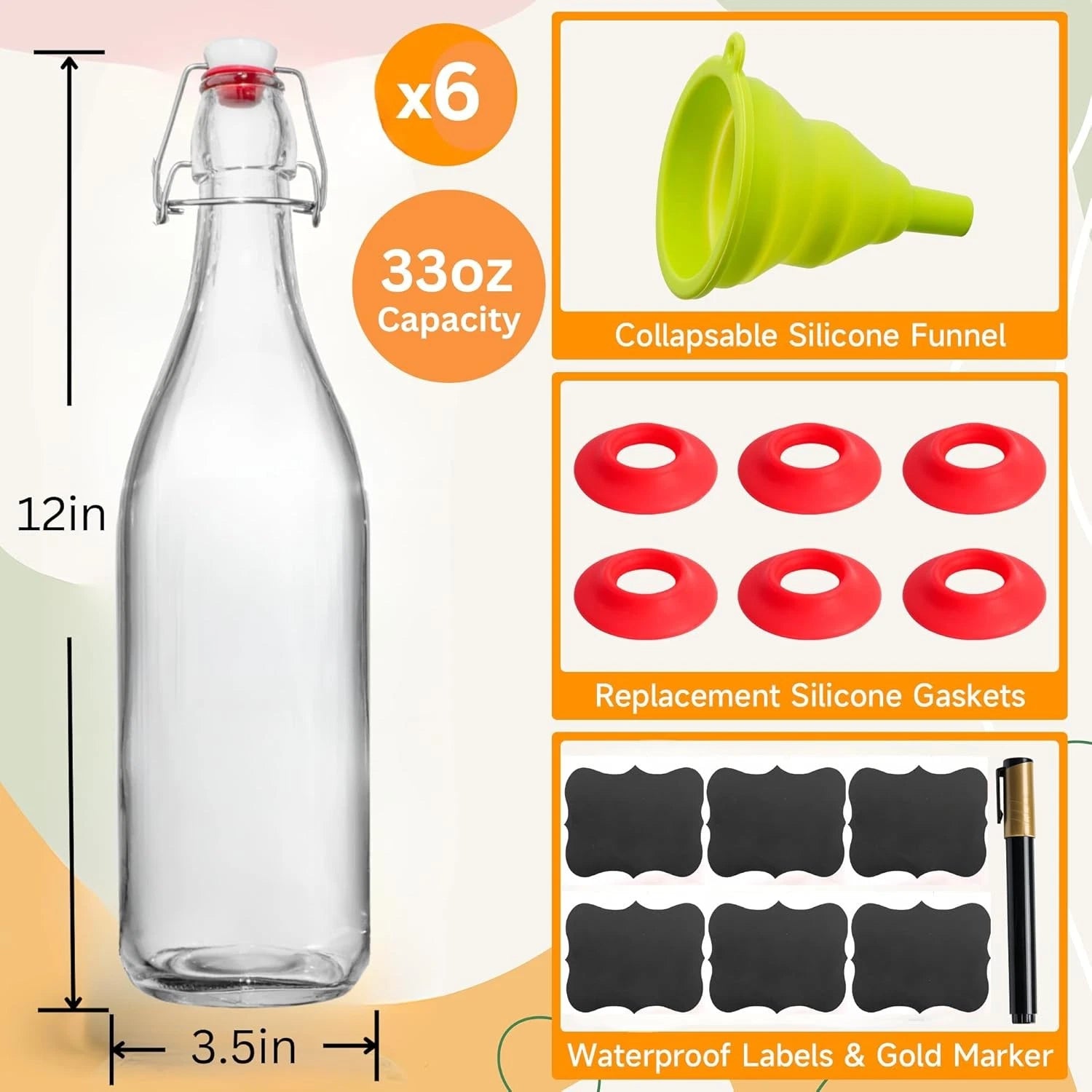 Swing Top Glass Bottles [1 Liter / 33 fl. oz.] [Pack of 6] Set 6, Clear | eBay