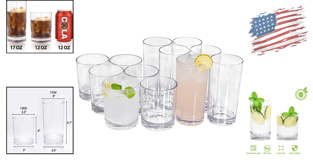Set of 12 Reusable Shatterproof Drinking Glasses - BPA Free Acrylic Tumblers | eBay
