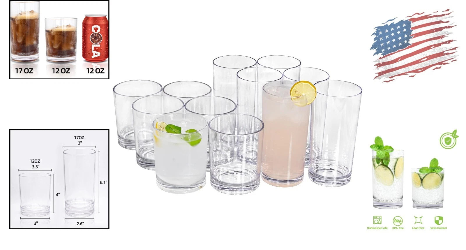 Set of 12 Reusable Shatterproof Drinking Glasses - BPA Free Acrylic Tumblers | eBay