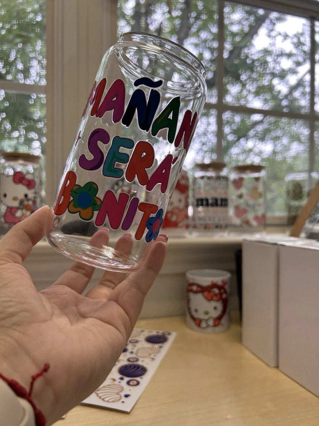 Mañana Sera Bonito 16oz Glass Can, Tumbler, Karol G, Bamboo lid and straw | eBay