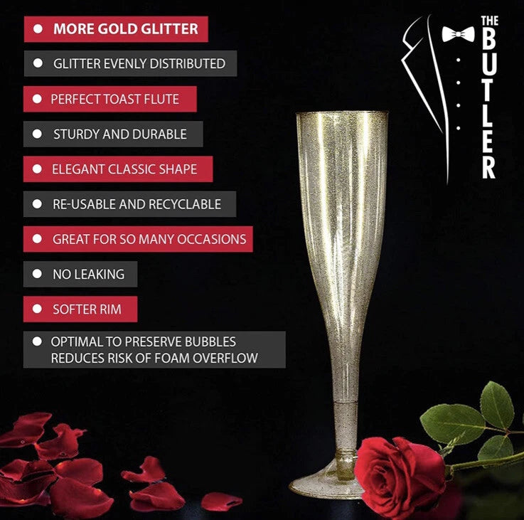 Set Of 50 Disposable Gold Glitter Champagne Flutes, 5oz (130ml) SEALED! FAST! | eBay