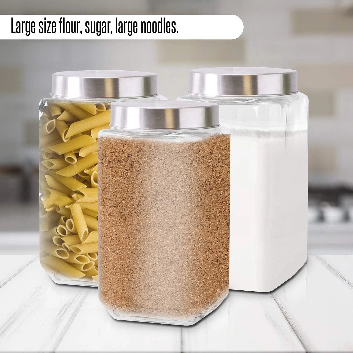 Glass Canisters for Kitchen – Set of 3 Large Food Storage 70oz, Square | eBay